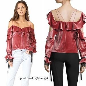 NWT Self-Portrait Velvet off Shoulder Frill Top